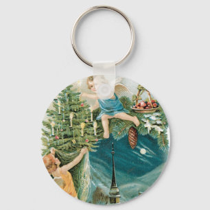 Christmas Village with Angels Key Ring