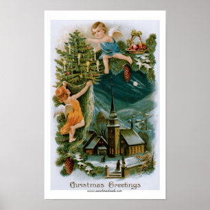 Christmas Village with Angels Poster