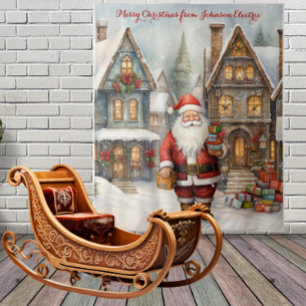 Christmas Village with Santa Tapestry