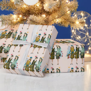 Christmas Vintage 1930's women Christmas tree Wrapping Paper