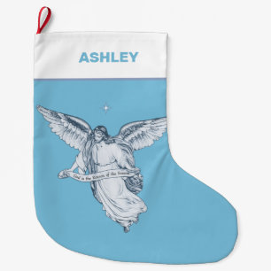 Christmas Vintage Angel on Light Blue Large Christmas Stocking