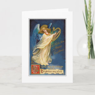 Christmas Vintage Angel With Harp Greeting Card
