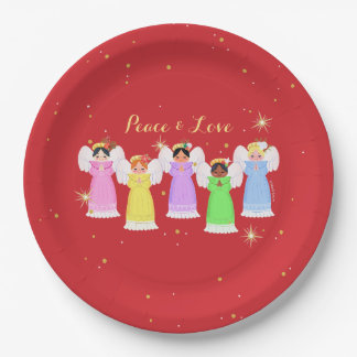 Christmas Vintage Angels Red Paper Plate