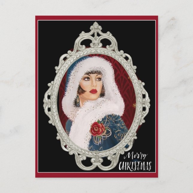 Christmas Vintage Art Deco Elegant Woman Postcard (Front)