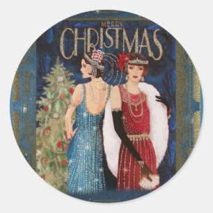 Christmas Vintage Art Deco Holiday Classic Round Sticker