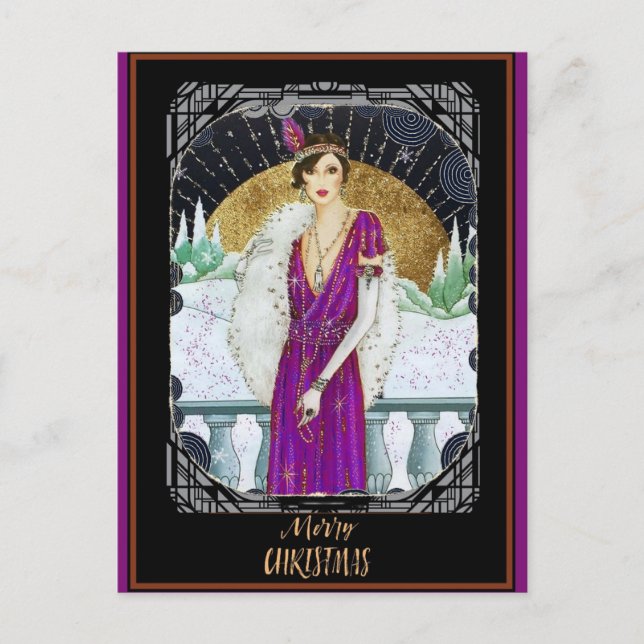 Christmas Vintage Art Deco Retro Lady Postcard (Front)