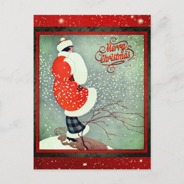 Christmas Vintage Art Deco Retro Lady Postcard (Front)