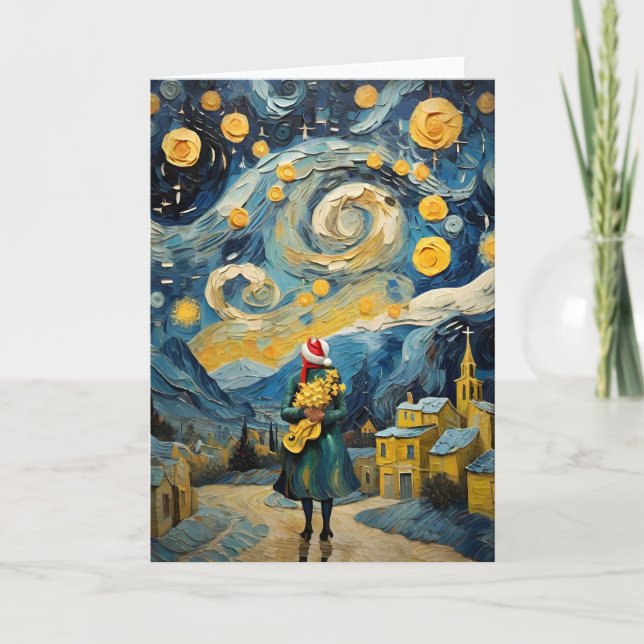 Christmas Vintage Art Inspired by Van Gogh Holiday Card (Front)