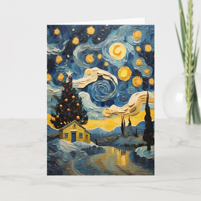 Christmas Vintage Art Inspired by Van Gogh Holiday Card (Front)