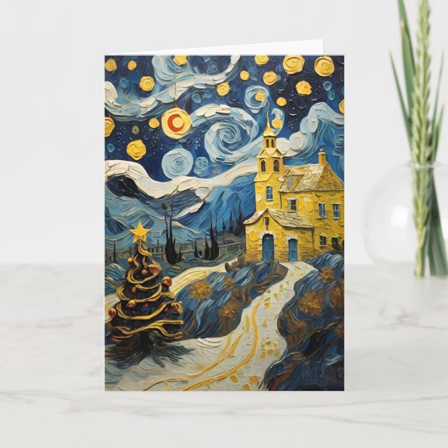 Christmas Vintage Art Inspired by Van Gogh Holiday Card (Front)