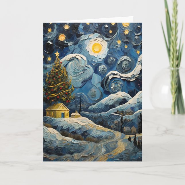 Christmas Vintage Art Inspired by Van Gogh Holiday Card (Front)