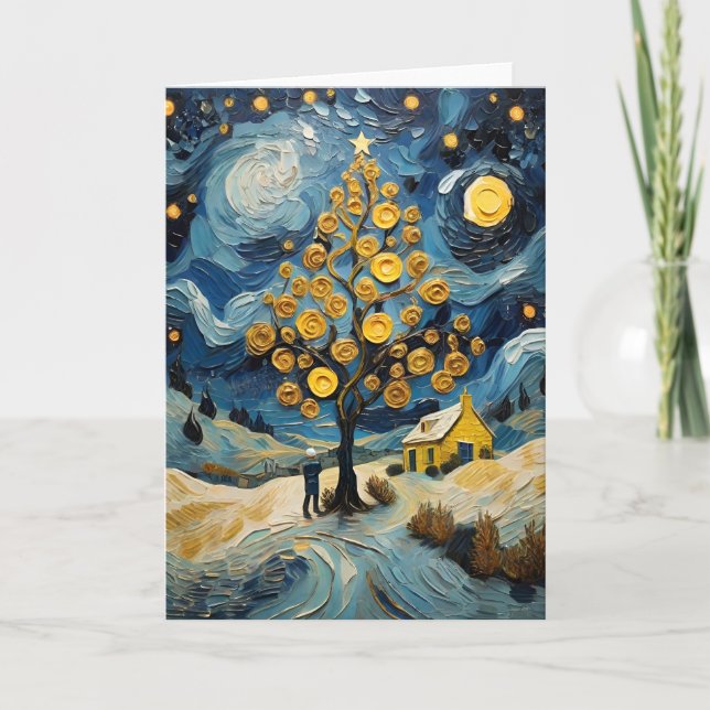 Christmas Vintage Art Inspired by Van Gogh Holiday Card (Front)