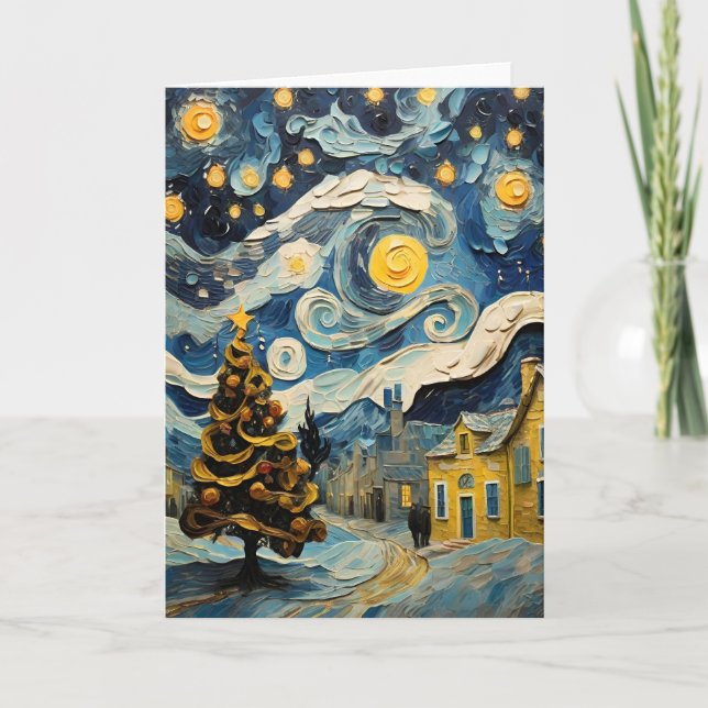 Christmas Vintage Art Inspired by Van Gogh Holiday Card (Front)