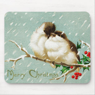 Christmas vintage birds merry retro  mouse mat