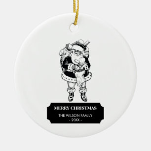 Christmas Vintage Black White Santa & Baby Ceramic Tree Decoration