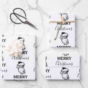 Christmas Vintage Black White Santa Claus Wrapping Paper Sheet