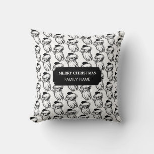 Christmas Vintage Black White Santa Custom Name Cushion