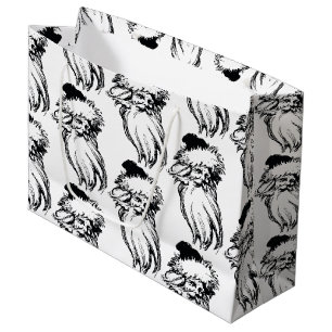 Christmas Vintage Black White Santa Large Gift Bag