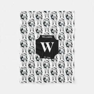 Christmas Vintage Black White Santa Monogrammed Fleece Blanket