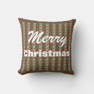 Christmas Vintage Brown Chequered Holly Cushion