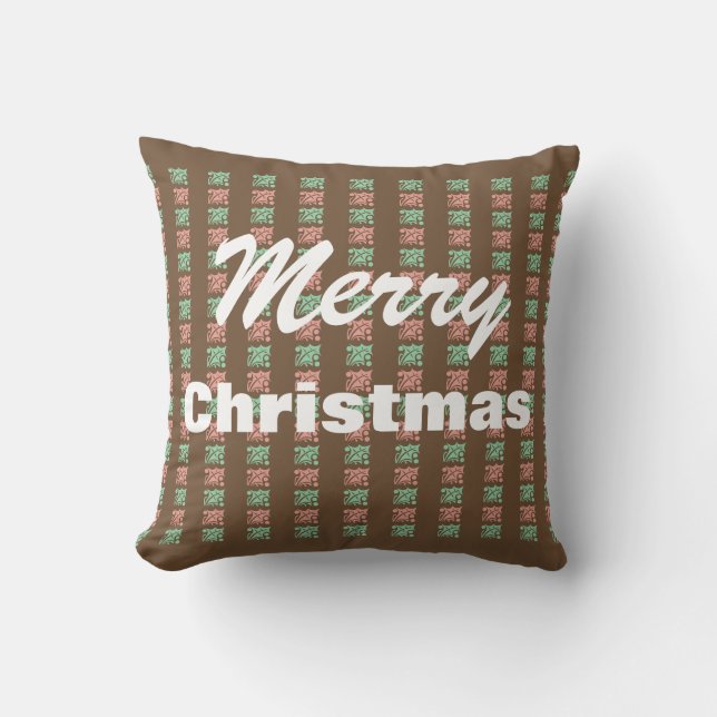 Christmas Vintage Brown Chequered Holly Cushion (Front)