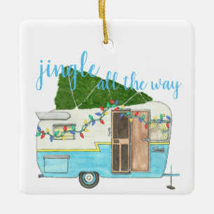 Christmas Vintage Camping Trailer Ceramic Ornament
