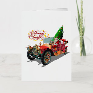 Christmas vintage car foil greeting card