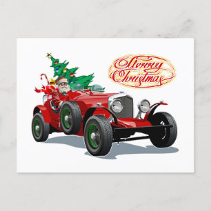 Christmas vintage car holiday postcard