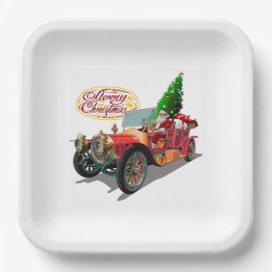Christmas vintage car paper plate