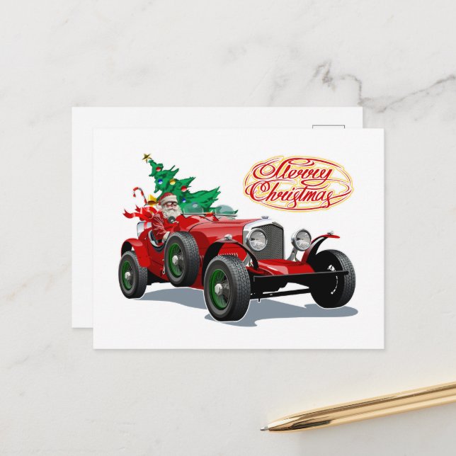 Christmas vintage car postcard (Front/Back In Situ)