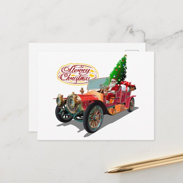 Christmas vintage car postcard (Front/Back In Situ)
