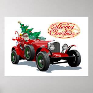 Christmas vintage car poster