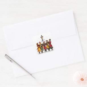 Christmas Vintage Carolers Lamp Post Square Sticker