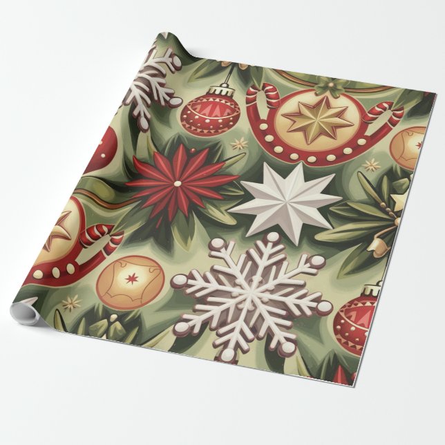Christmas Vintage Cheer Pattern  Wrapping Paper (Unrolled)