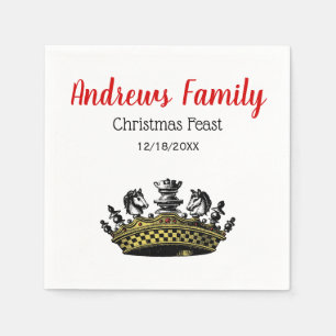 Christmas Vintage Crown With Chess Pieces Colour Napkin