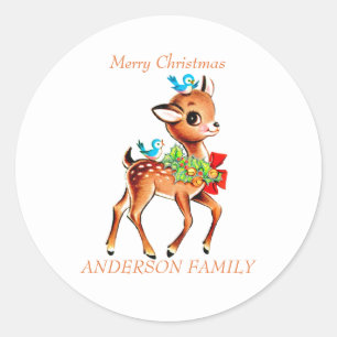 Christmas Vintage Deer Fawn With Birds On head Classic Round Sticker