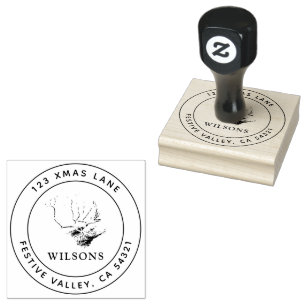 Christmas Vintage Deer Festive Holiday Address Rubber Stamp