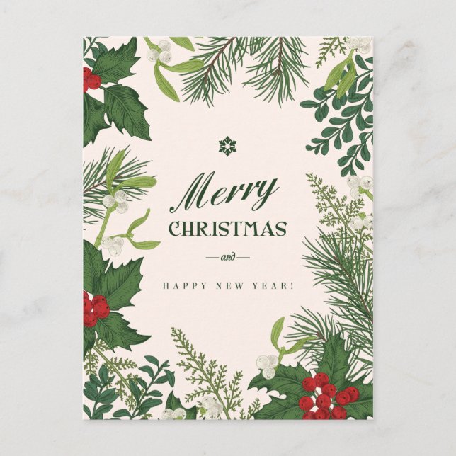 Christmas Vintage Floral | Photo Holiday Card (Front)