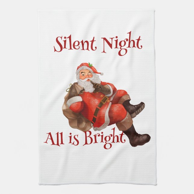 Christmas Vintage Funny Santa Claus Tea Towel (Vertical)