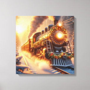 Christmas Vintage Holiday Train Snowy Winter Canvas Print