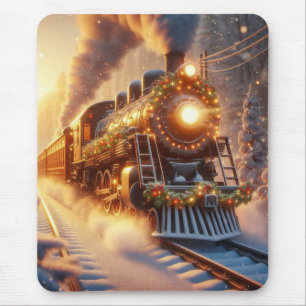 Christmas Vintage Holiday Train Snowy Winter Mouse Mat