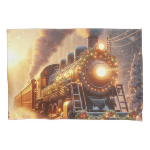 Christmas Vintage Holiday Train Snowy Winter Pillowcase