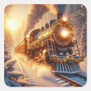 Christmas Vintage Holiday Train Snowy Winter Square Sticker