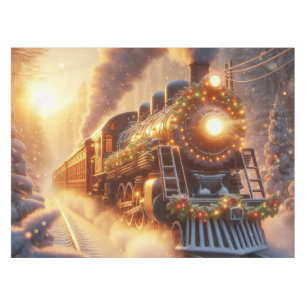 Christmas Vintage Holiday Train Snowy Winter Tablecloth