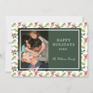 Christmas | Vintage Holly, Berry & Pine Pattern Holiday Card