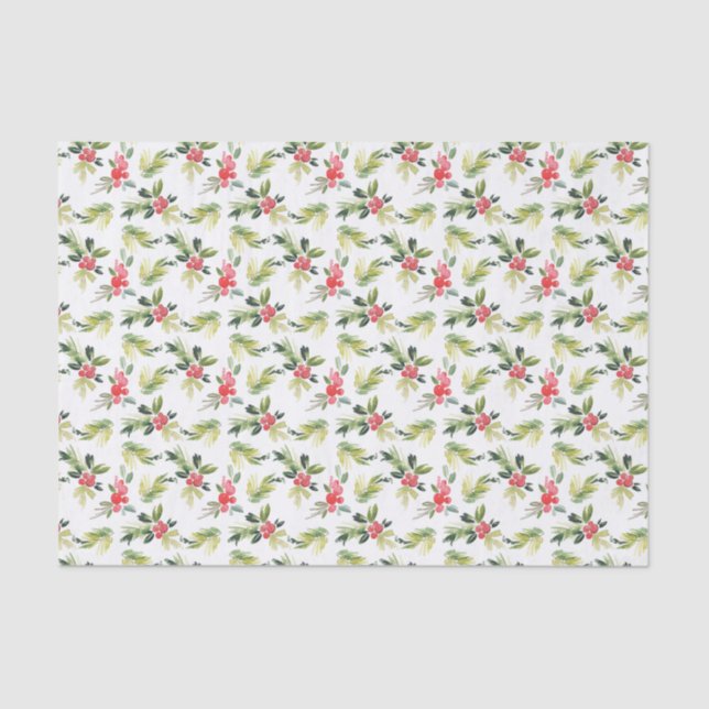 Christmas | Vintage Holly, Berry & Pine Pattern Tissue Paper (Front)