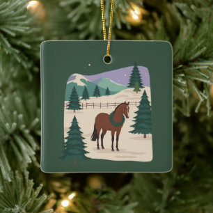 Christmas Vintage Horse 90s Style Retro Xmas Tree Ceramic Ornament