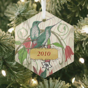 Christmas Vintage Hummingbirds Glass Tree Decoration