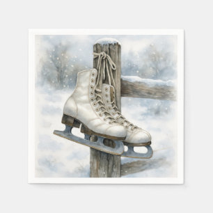 Christmas Vintage Ice Skates On Fence Post Napkin
