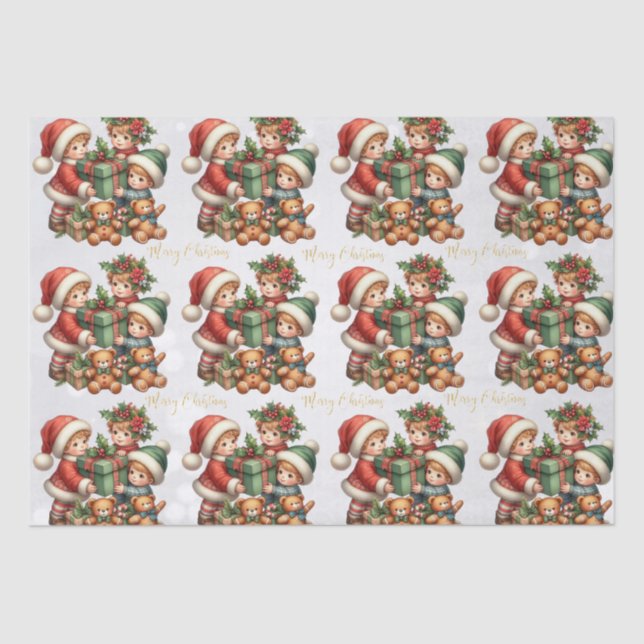 Christmas Vintage Kids Gifts Merry Christmas Tissue Paper (Front)